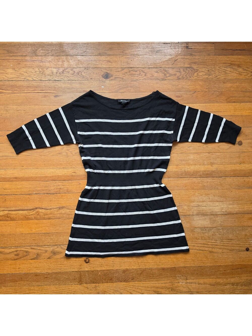 White House Black Market Women's Black and White Striped Medium Sweater Dress